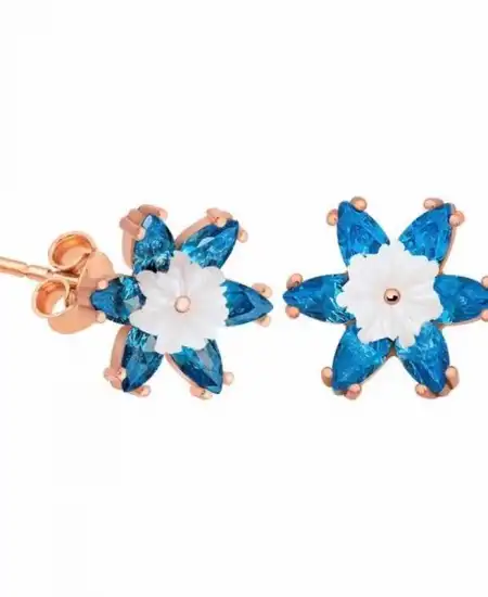 Gümüş Mavi Lotus Çiçeği Küpe