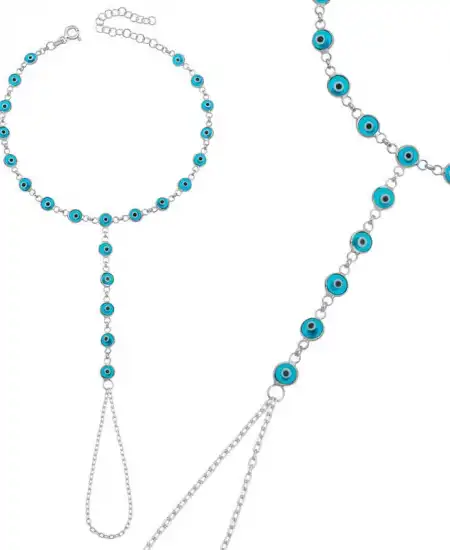 Gümüş Mavi Nazar Boncuklu Şahmeran