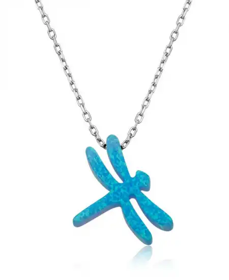 Gümüş Mavi Opal Taş Yusufçuk Bayan Kolye