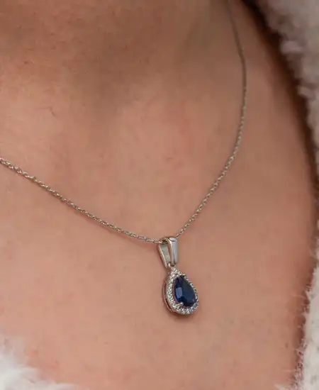 Gümüş Mavi Taşlı Damla Kadın Kolye