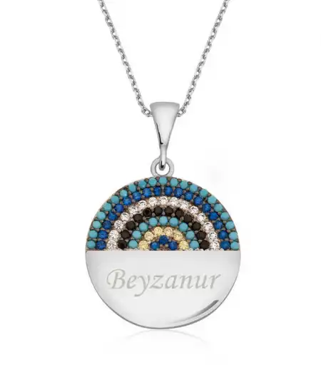 Gümüş Mavi Taşlı İsimli Bayan Kolye