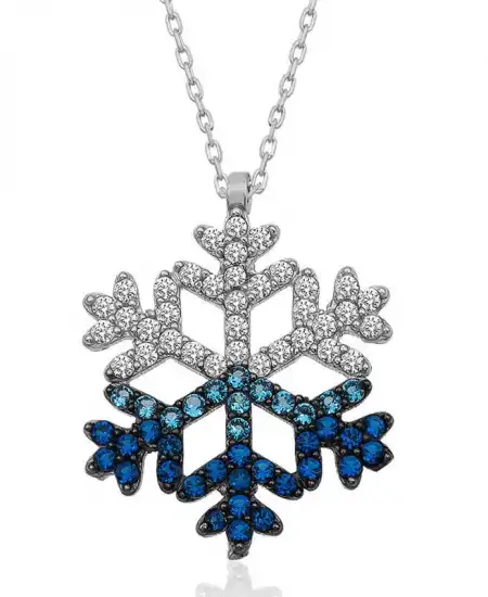 Gümüş Mavi Taşlı Kar Tanesi Kadın Kolye