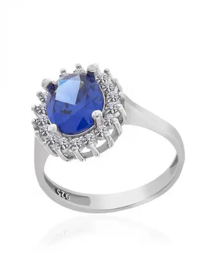 Gümüş Mavi Taşlı Oval Kadın Yüzük