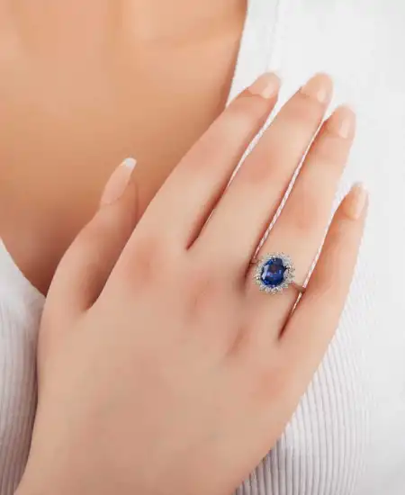Gümüş Mavi Taşlı Oval Kadın Yüzük