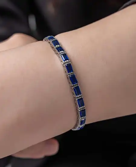 Gümüş Mavi Taşlı Su Yolu Kadın Bileklik