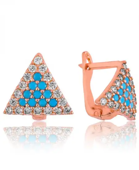 Gümüş Mavi Üçgen Küpe