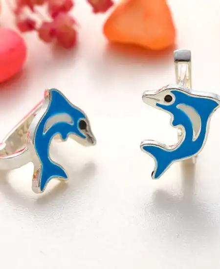 Gümüş Mavi Yunus Balığı Çocuk Küpesi