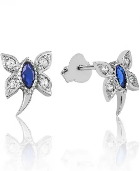 Gümüş Mavi Yusufcuk Çivili Küpe