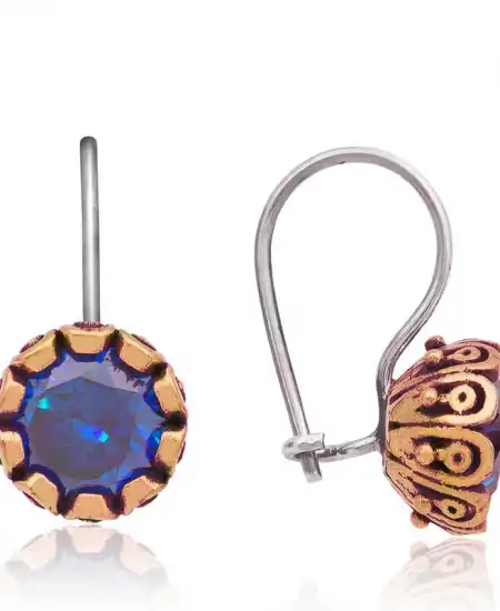 Gümüş Mavi Yuvarlak Otantik Kadın Küpe