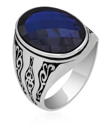 Gümüş Mavi Zirkon Taşlı Erkek Yüzük