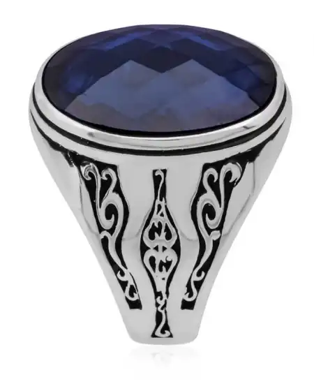 Gümüş Mavi Zirkon Taşlı Erkek Yüzük