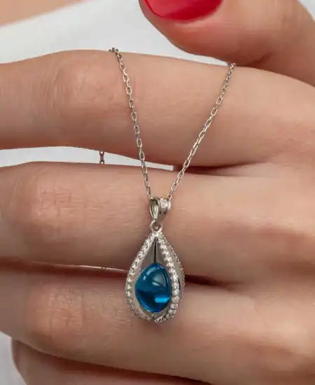 Gümüş Mavi Zirkon Taşlı Küre Kadın Kolye