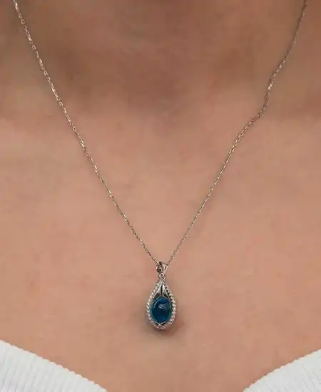 Gümüş Mavi Zirkon Taşlı Küre Kadın Kolye