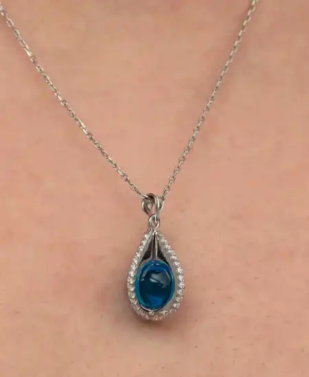 Gümüş Mavi Zirkon Taşlı Küre Kadın Kolye