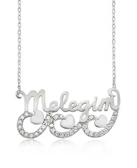 Gümüş Meleğim Yazılı Kalpli Bayan Kolye