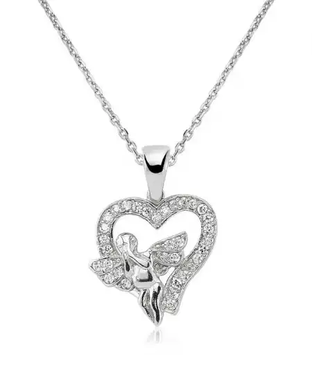 Gümüş Melek Kalp Bayan Kolye