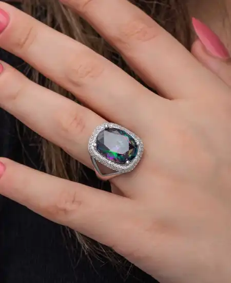 Gümüş Mistik Taşlı Kadın Yüzük