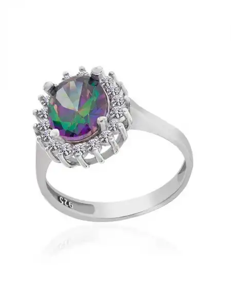 Gümüş Mistik Topaz Taşlı Oval Kadın Yüzük