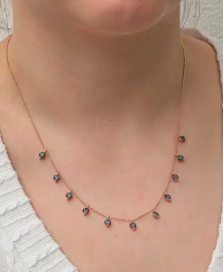 Gümüş Mistik Topaz Taşlı Rose Şans Kadın Kolye