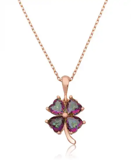 Gümüş Mistik Topaz Yonca Kolye