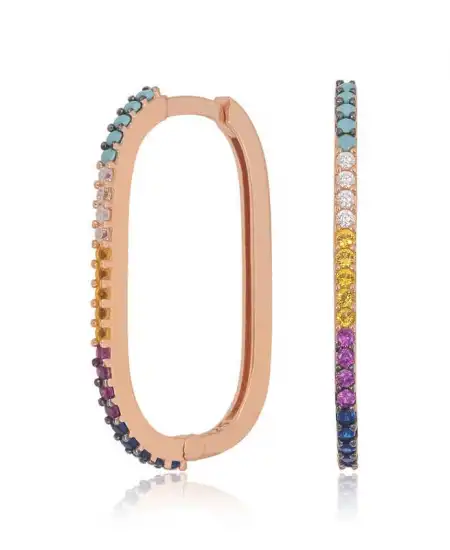 Gümüş Mix Taşlı Halka Küpe