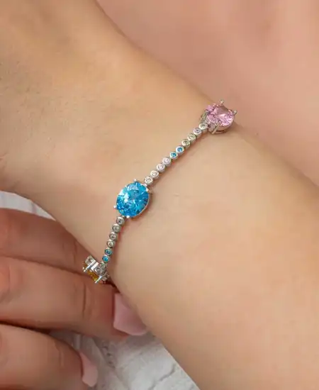 Gümüş Mix Taşlı Oval Su Yolu Kadın Bileklik