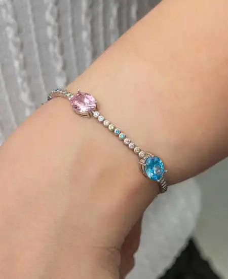 Gümüş Mix Taşlı Oval Su Yolu Kadın Bileklik