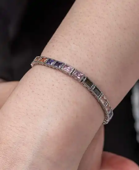 Gümüş Mix Taşlı Su Yolu Kadın Bileklik