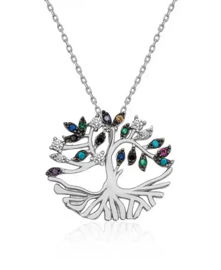 Gümüş Mix Taşlı Tuba Ağacı Kolye