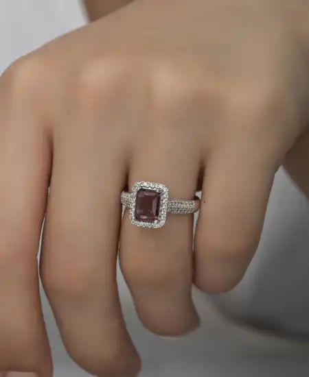 Gümüş Mor Baget Taşlı Kadın Yüzük