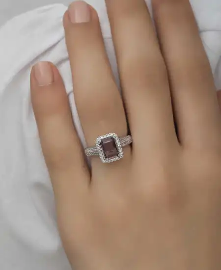 Gümüş Mor Baget Taşlı Kadın Yüzük