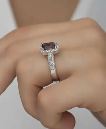 Gümüş Mor Baget Taşlı Kadın Yüzük