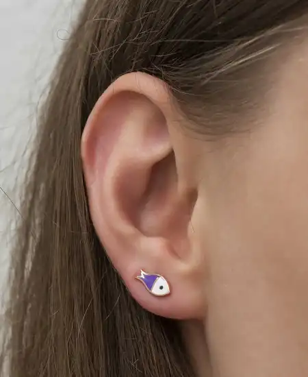 Gümüş Mor Balık Küpe