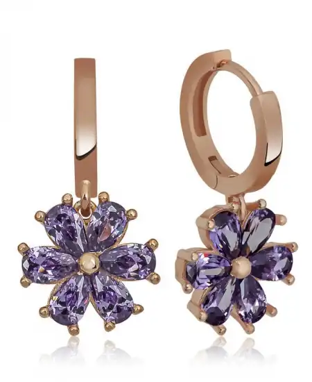 Gümüş Mor Çiçek Bayan Küpe