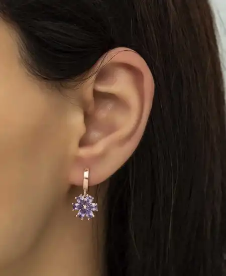 Gümüş Mor Çiçek Bayan Küpe