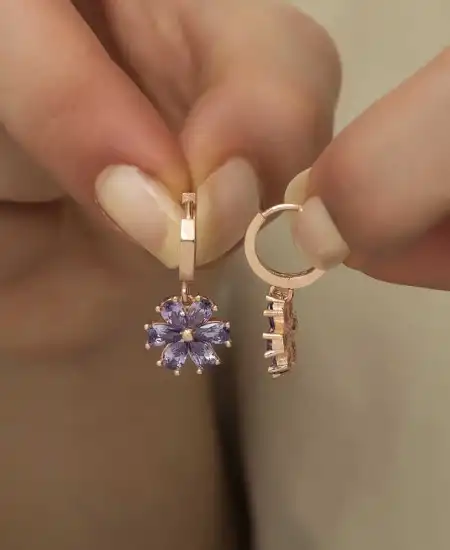 Gümüş Mor Çiçek Bayan Küpe