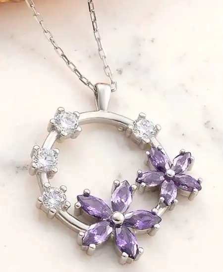 Gümüş Mor Çiçek Kadın Kolye