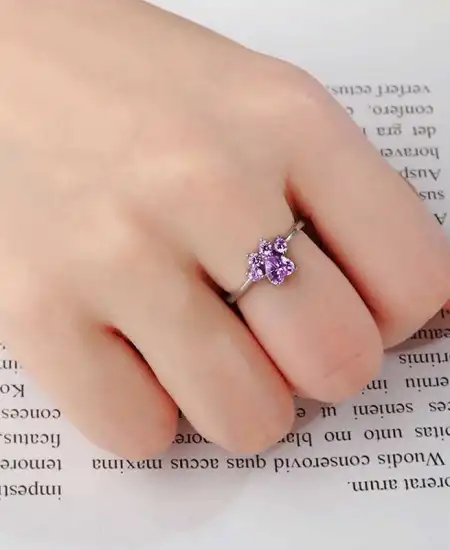 Gümüş Mor Kedi Patisi Yüzük