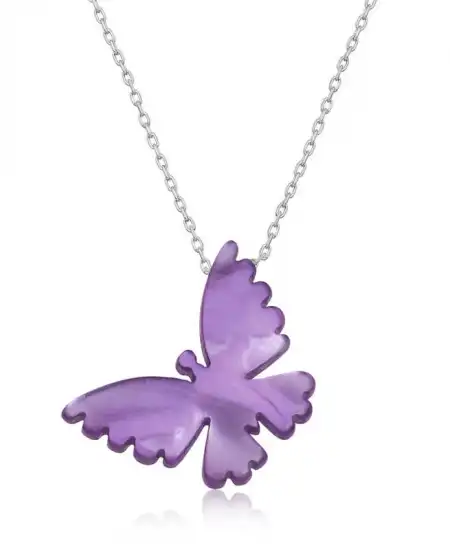 Gümüş Mor Kelebek Kadın Kolye