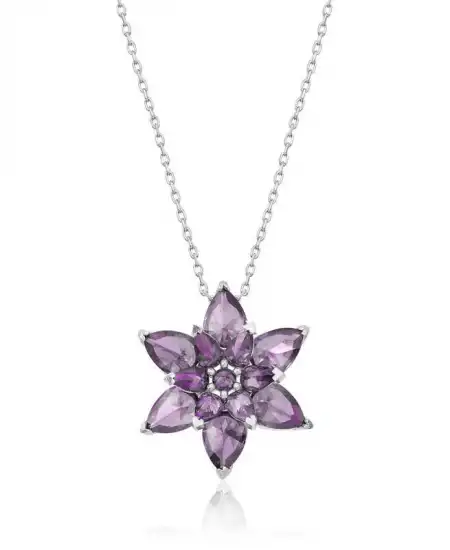 Gümüş Mor Lotus Çiçeği Bayan Kolye