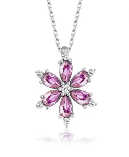 Gümüş Mor Lotus Çiçeği Kadın Kolye