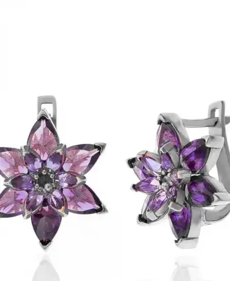 Gümüş Mor Lotus Çiçeği Kadın Küpe