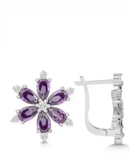 Gümüş Mor Lotus Çiçeği Kadın Küpe