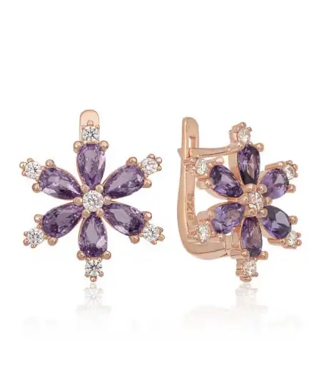 Gümüş Mor Lotus Çiçeği Kadın Küpe