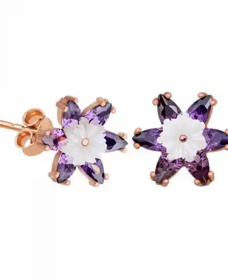 Gümüş Mor Lotus Çiçeği Küpe