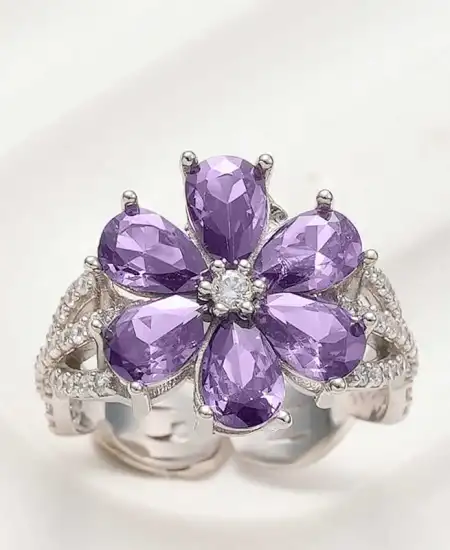 Gümüş Mor Sevgi Çiçeği Kadın Yüzük