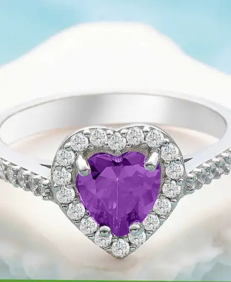 Gümüş Mor Taşlı Kalpli Kadın Yüzük