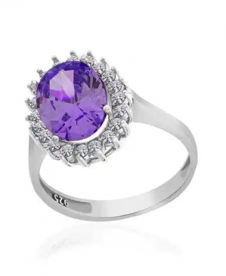 Gümüş Mor Taşlı Oval Kadın Yüzük