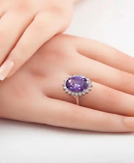 Gümüş Mor Taşlı Oval Kadın Yüzük