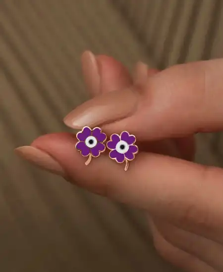 Gümüş Mor Yonca Küpe